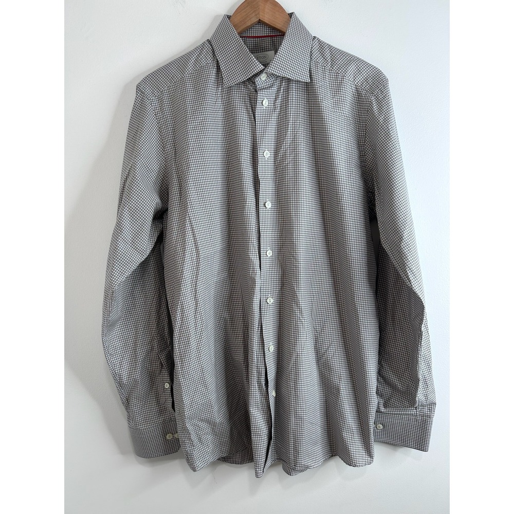 Eton Contemporary Fit Dress Shirt Mens 16.5 42 Brown Blue Micro Check Cotton